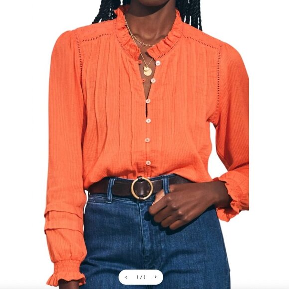 Faherty Willa Button-Down Shirt Top Blouse Long Sleeve Flowy 100% Cotton Small - Picture 1 of 12